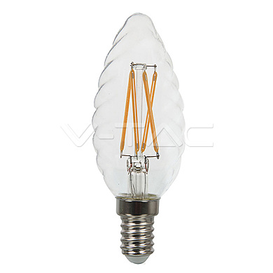LED Bulb - SAMSUNG CHIP Filament 4W E14 Candle Twist Clear Cover 2700K,  VT-274