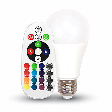 LED Bulb - 6W E27 A60 RGB With Remote Control Warm White,  VT-2007