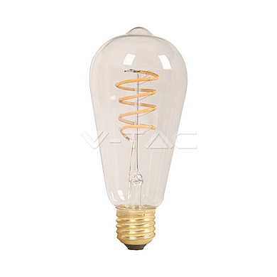 LED Bulb - 4W Spiral Filament E27 ST64 Amber 2200K Glass Warm White,  VT-2144