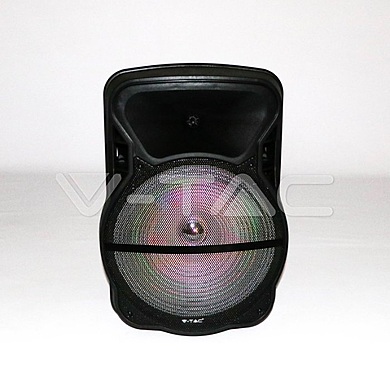 50W Rechargeable Trolley Speaker With One Wireless + One Wired Microphone RF Control RGB 15 inch VT-6315