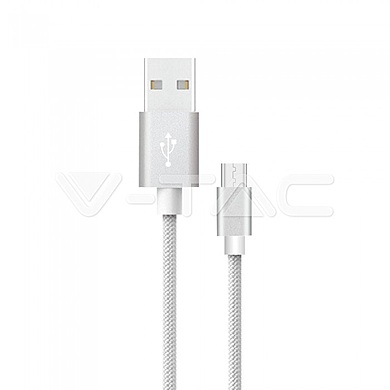 1M Micro USB Cable - 2.4A Braided  cable, Platinum series, silver color, VT-5332