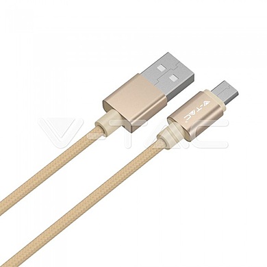 1M Micro USB Cable - 2.4A Braided  cable, Platinum series, gold color, VT-5332
