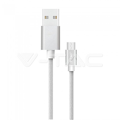 1M USB Type C - 2.4A Braided  cable, Platinum series, silver color, VT-5331