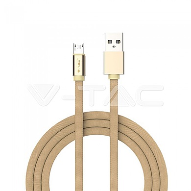 1M Micro USB 2.4A -  Cotton fabric cable, Ruby series, gold color, VT-5342
