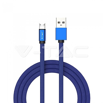 1M Micro USB 2.4A -  Cotton fabric cable, Ruby series, blue color, VT-5342