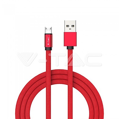 1M Micro USB 2.4A - Cotton fabric cable, Ruby series, red color, VT-5342