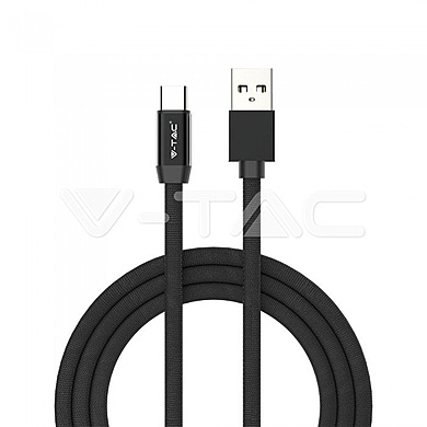 1M USB TYPE C - 2.4A  - Cotton fabric cable, Ruby series, black color, VT-5341
