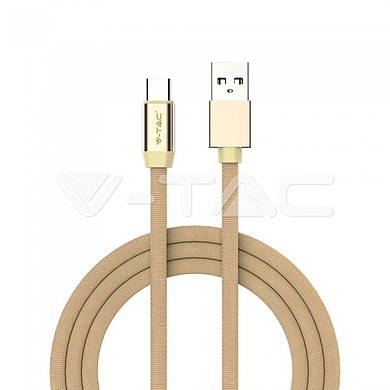 1M USB TYPE C - 2.4A  - Cotton fabric cable, Ruby series, gold color, VT-5341