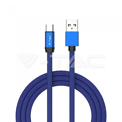 1M USB TYPE C - 2.4A  - Cotton fabric cable, Ruby series, blue color, VT-5341