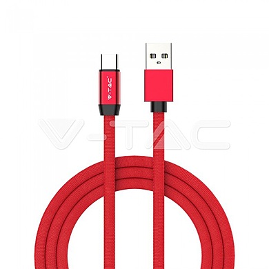 1M USB TYPE C - 2.4A  - Cotton fabric cable, Ruby series, red color, VT-5341