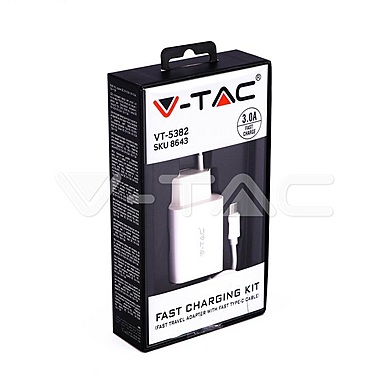 Fast Charging Set With Travel Adapter & Type-C USB Cable White, VT-5382