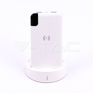8000mAh - POWER BANK with wireless charger & display - white lamp stand, white color, VT-3509